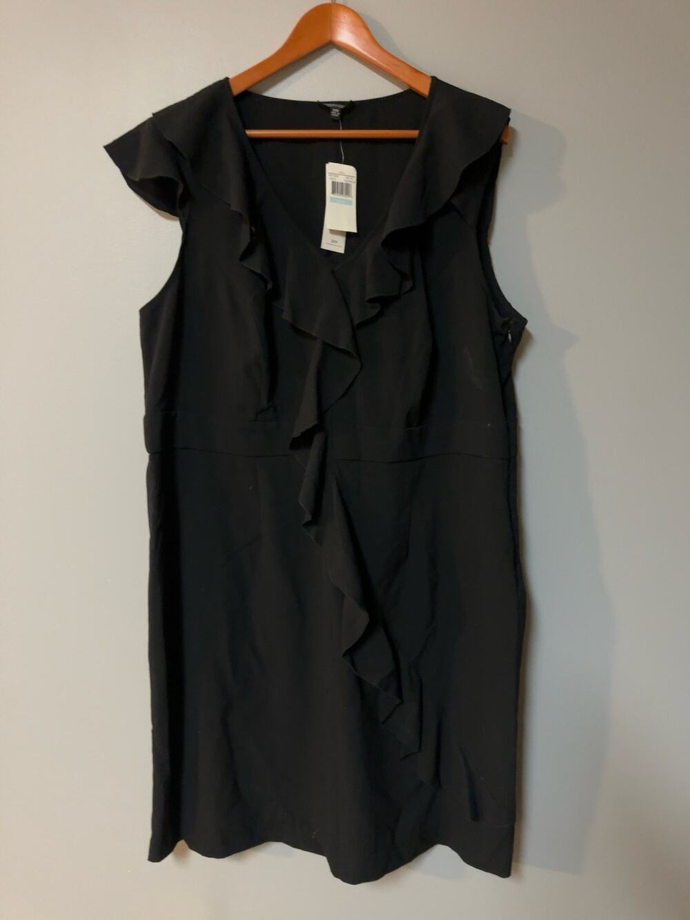 Spense Woman Dress 20W NWT Black Ruffle V Neck Sheath Career Plus Size